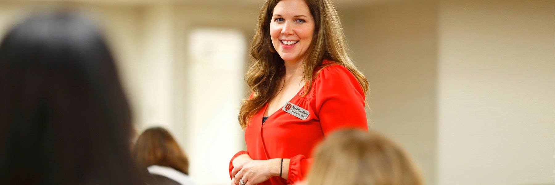 A PBIS Indiana staff member addresses participants at a training. 